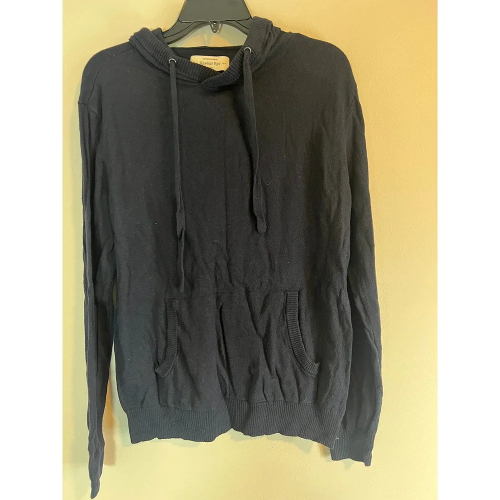 Hawker Rye Womens Cotton Cashmere Navy Blue Knit Hoodie‎ Sweater Size M